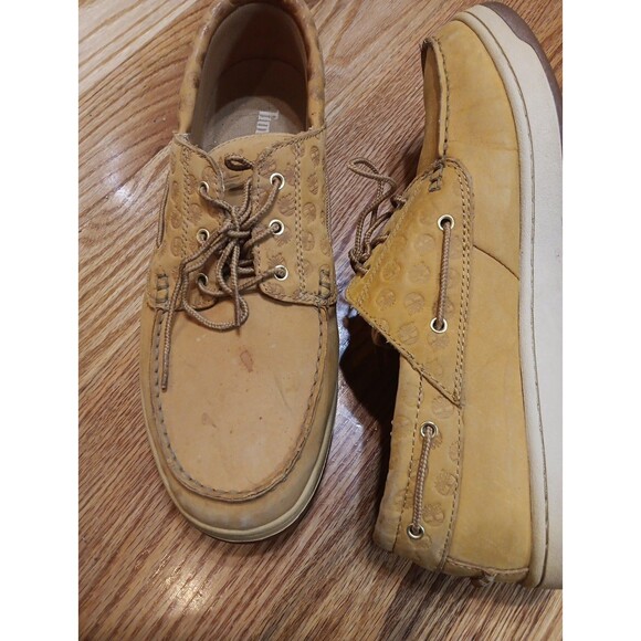 Timberland Light Brown Leather Boat Shoes with Embossed Logo - Mens Size 12M - Picture 2 of 7